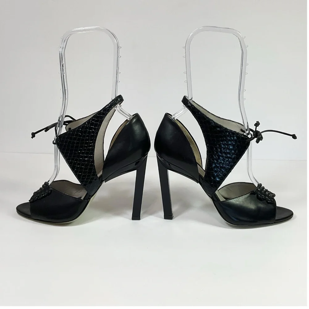 Jason Wu Runway Billie Snake Print Leather Cutout High Heel Sandals - Picture 7 of 10